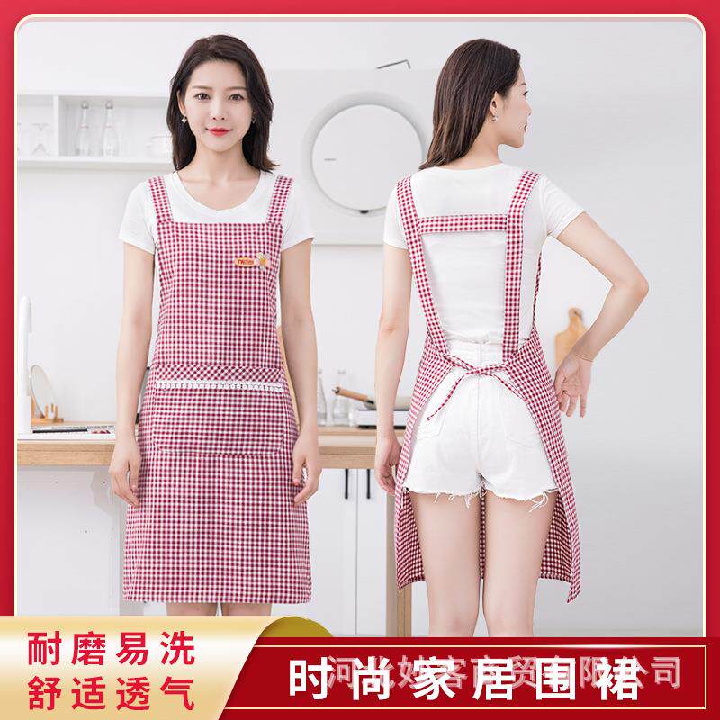 家用大人外穿围裙女厨房防污透气家工作服韩国红色成年人背带围腰