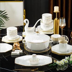 2025新款 家用轻奢高档餐具乔迁碗盘碟骨瓷组合简约 景德镇碗碟套装