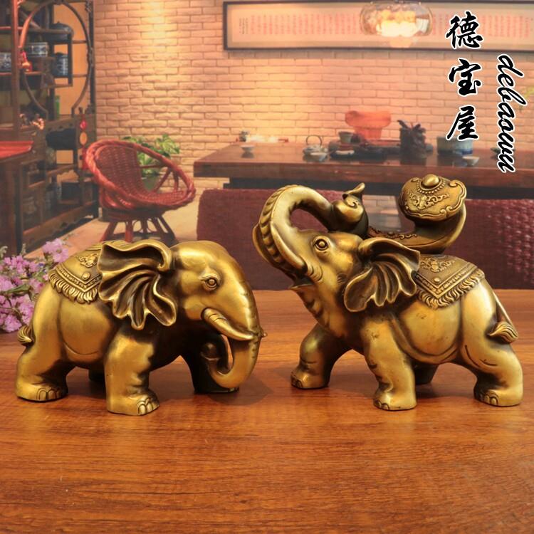 纯铜大象摆件一对吸水象如意象家居摆件办公室客厅玄关开业礼品