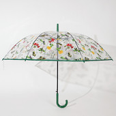 浮羽透明伞女碎花朵纤细弯柄伞长柄伞半自动直杆伞弯柄大伞面雨
