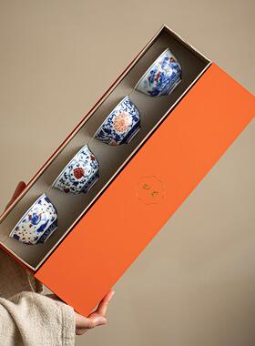 乐手工仿缠枝古莲青花压手杯茶杯陶瓷套永装主人杯A6439品杯茗节