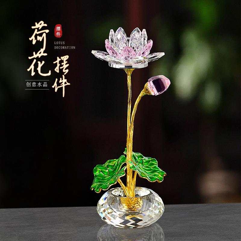 荷花水晶摆件荷花节纪念品莲花装饰品轻奢客厅家居高级感客厅玄关