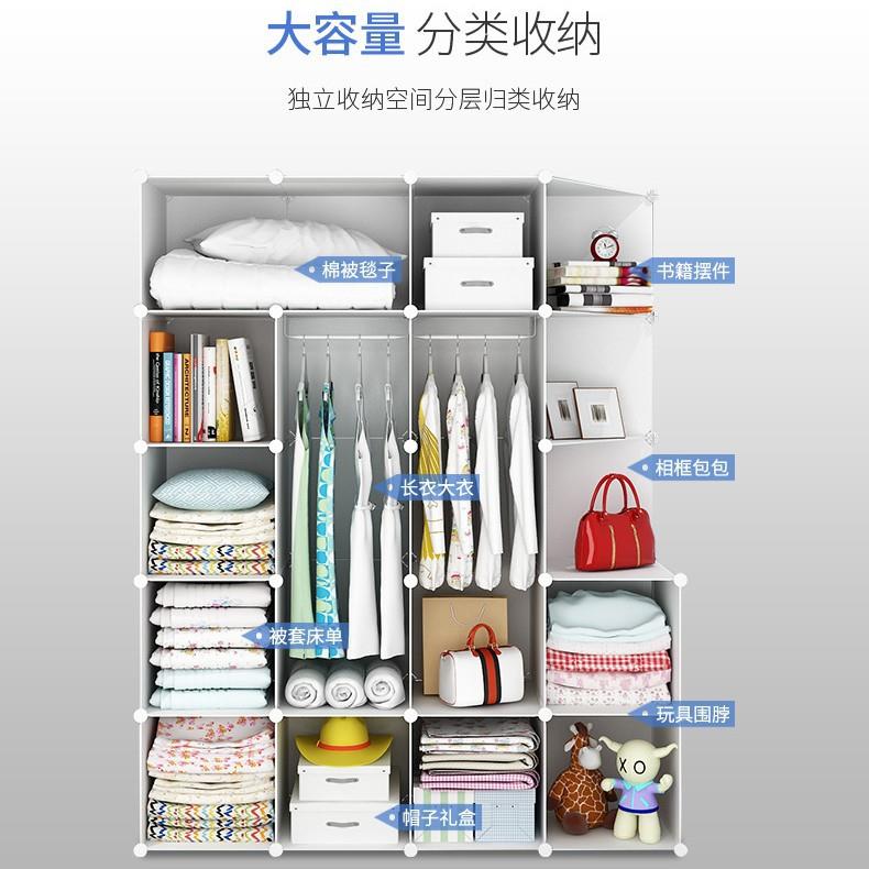 易衣柜组装布艺收纳现代约家出租房卧用室仿白木纹衣实简简木挂布