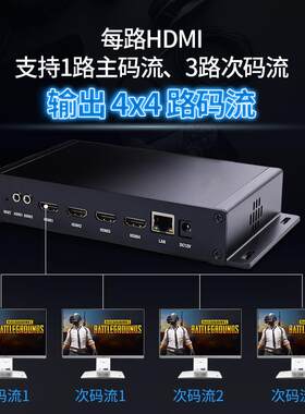 4路hdmi编码器 h.265 h.264 直播推流器 2路4K 2160P IPTV