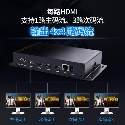 4路hdmi编码器 h.265 h.264 直播推流器 2路4K 2160P IPTV