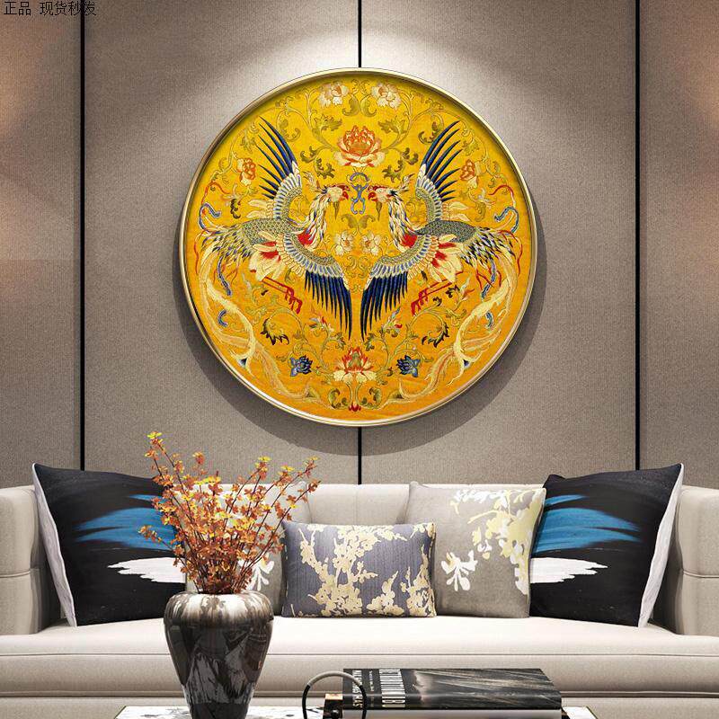 玄关圆形装饰画新中式中国风龙客厅龙凤呈祥百鸟朝凤求凰壁画挂