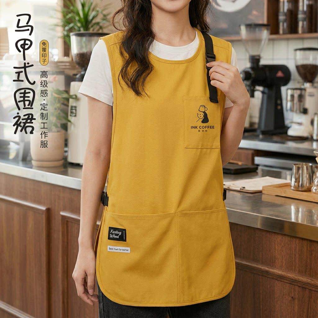 防水马甲餐饮制服定制印logo奶茶咖啡店饭店服务员工装背心围裙