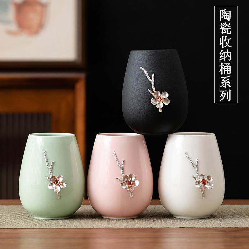 茶道六君子收纳筒桶笔筒桶花插中式茶道配件陶瓷白瓷汝窑哥窑