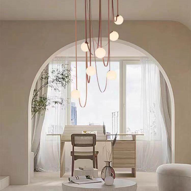 北欧极简皮带吊灯意大利设计师客厅挑空loft覆式楼梯间挑高餐厅灯