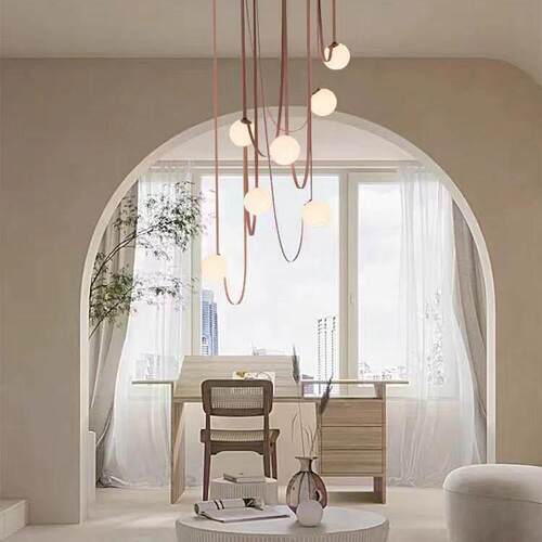 北欧极简皮带吊灯意大利设计师客厅挑空loft覆式楼梯间挑高餐厅灯
