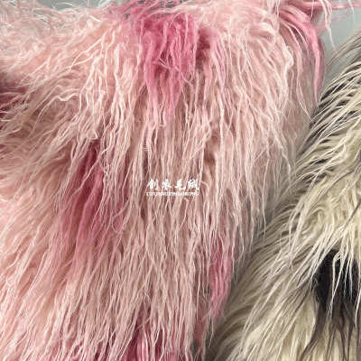 长毛绒仿滩羊毛浅咖啡米色 粉色 黑白不规则提花时装设计师家纺家