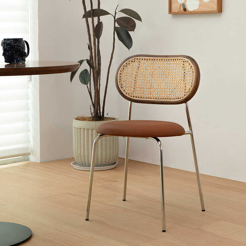北欧藤编餐椅金属软包椅ins简约家用书桌椅民宿拍照靠背椅,住宅家具,餐椅,淘宝优惠券,粉丝福利购,淘宝优惠卷