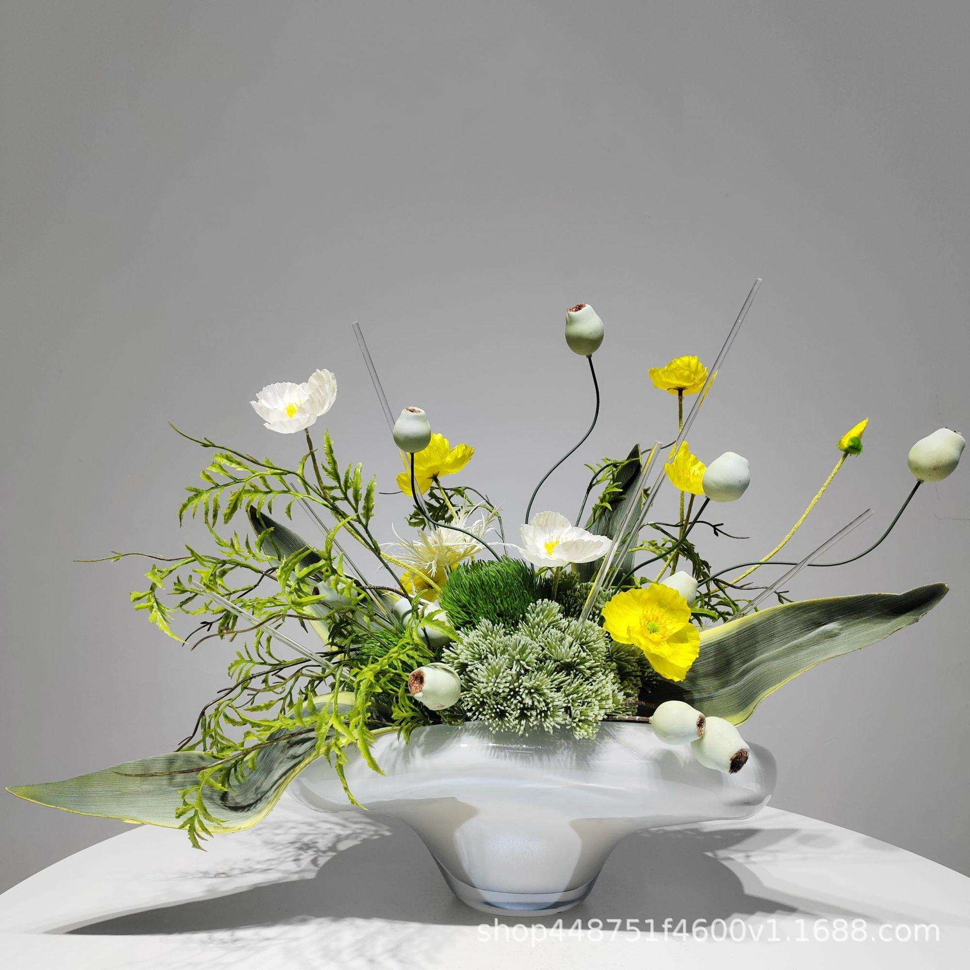 现代轻奢仿真花艺玻璃花器整体套装餐桌售楼处桌面装饰花绿植摆件
