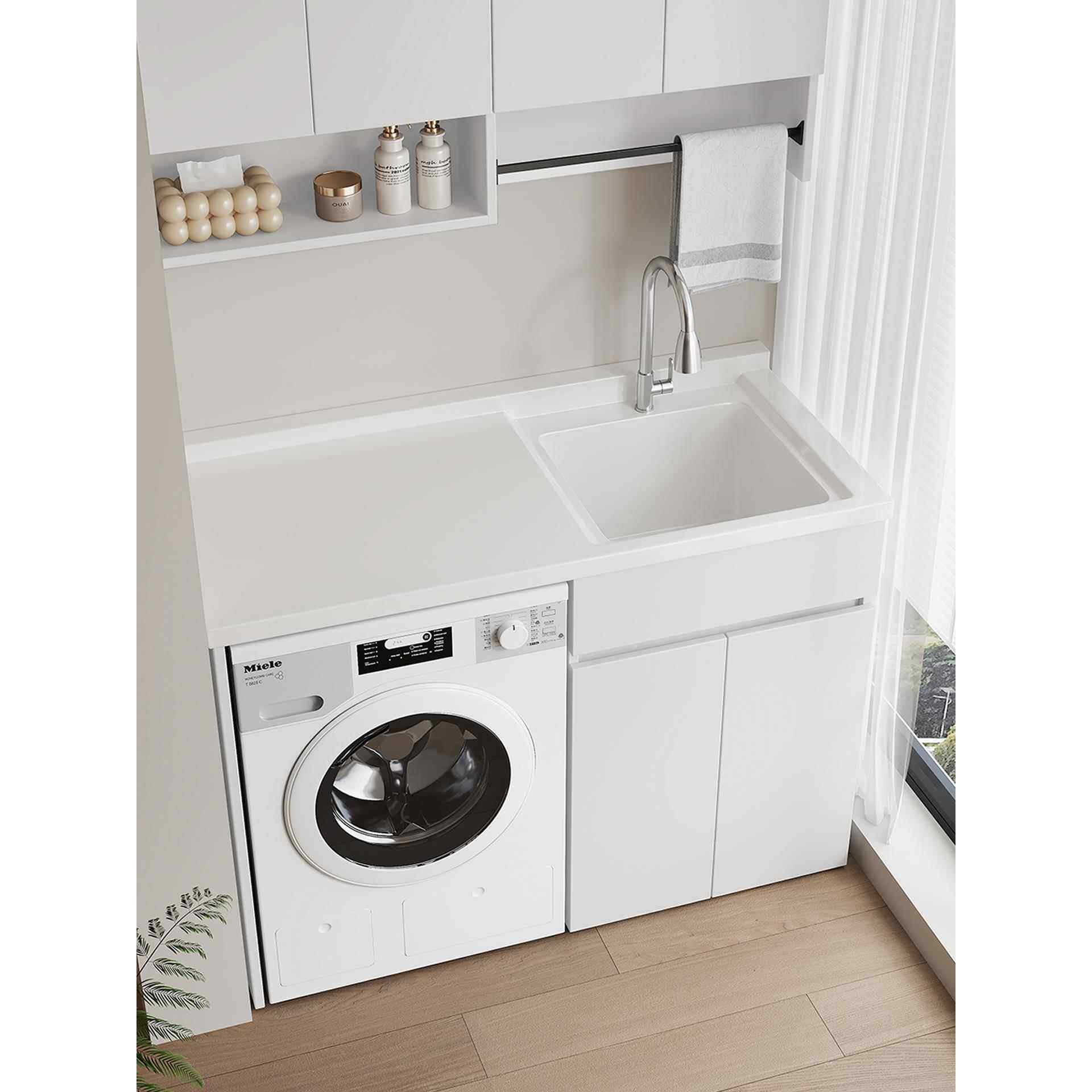 定制不带搓衣板蜂窝铝洗衣机一体阳台柜浴室柜组合扫地机洗衣机柜