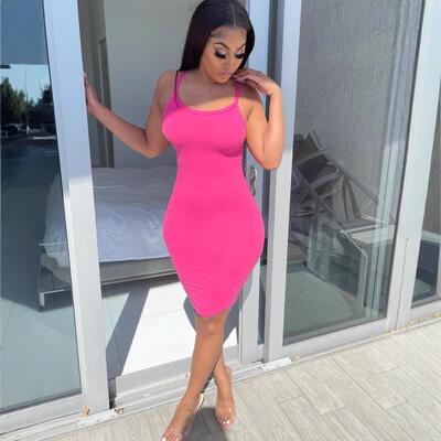 Hot camisole mid length dress with exposed chest