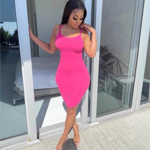 Hot camisole mid length dress with exposed chest
