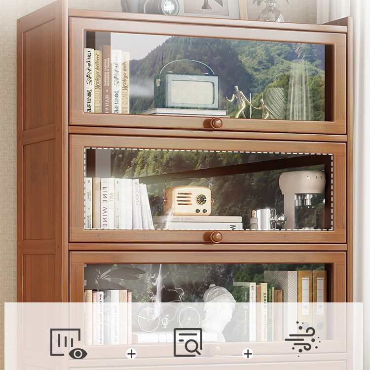 书架置物架落地书柜储物柜一体靠墙收纳家用实木带门防尘展示柜子