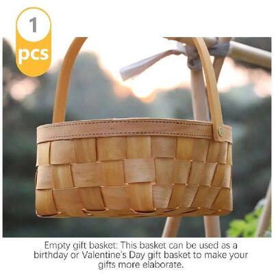 1pc Wooden Basket for Picnic Camping Natural Rattan Handle