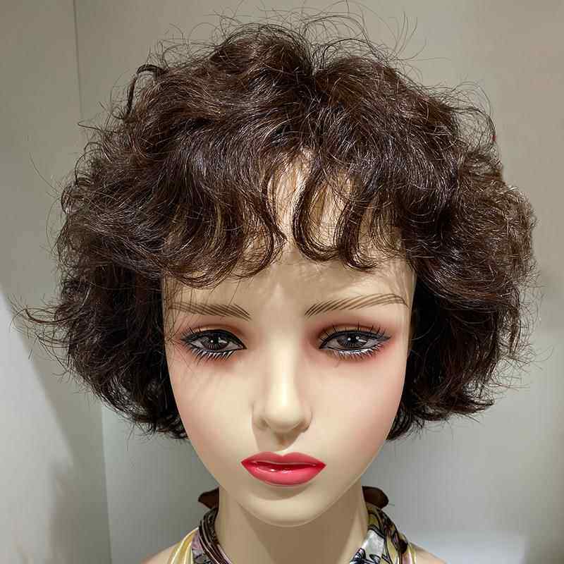 全头套假发女短卷发全头套中老年女士妈妈假发套全真发全手织