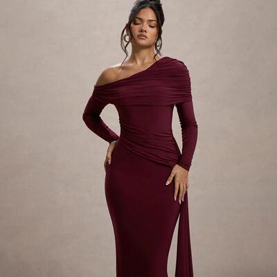 Formal Dress Side Tie Asymmetrical Single Shoulder Ruched