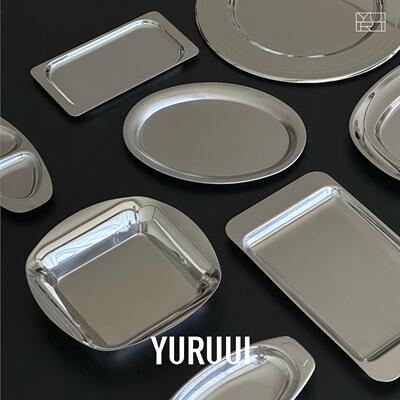 [YURUUI设计师]意大利MOTTA不锈钢椭圆餐盘方形托盘双耳分餐盘