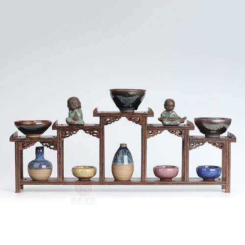 鸡翅木博古架实木式小置多宝阁紫茶壶茶中具架WTB子砂物架摆件展