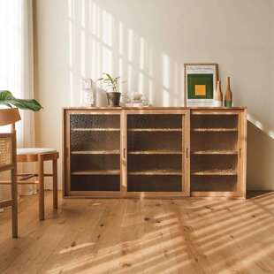 日式家具实木餐边柜茶水柜推拉门玻璃柜客厅收纳柜落地书柜储物柜