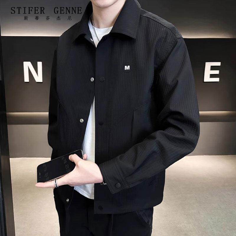 斯蒂芬夹克外套男春秋季2025新款商务休闲翻领高端男士秋装上衣潮