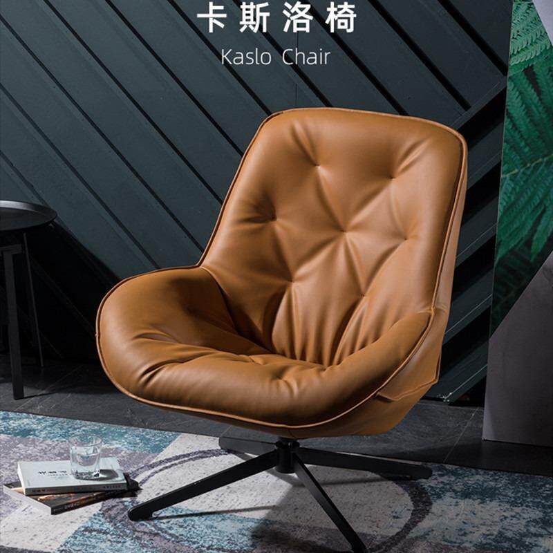 轻奢休闲椅北欧简约旋转单椅客厅房间意式极简设计师单人皮沙发椅