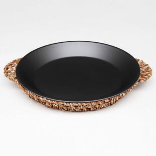 餐馆饭店特色餐具双耳覆古不粘鱼头盘小龙虾大盘鸡黑色平底铁盘子