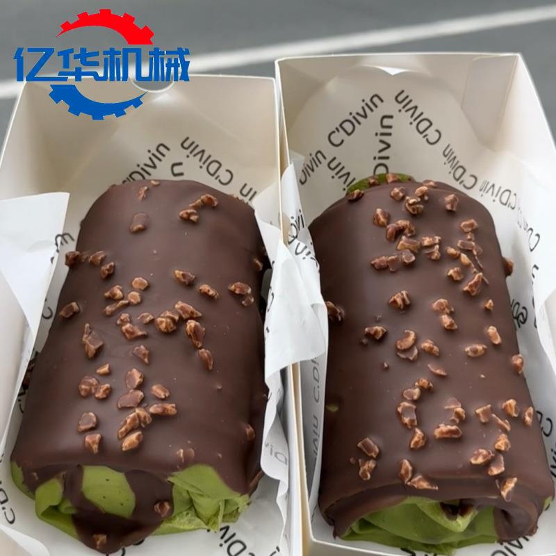 瑞士卷巧克力涂层机 夹心饼干裹巧克力设备 蛋糕巧克力裹衣机
