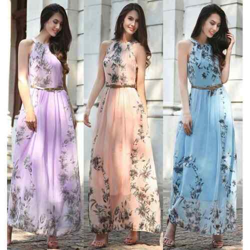Ladies' dress, style hanging neck, sleeveless long skirt,