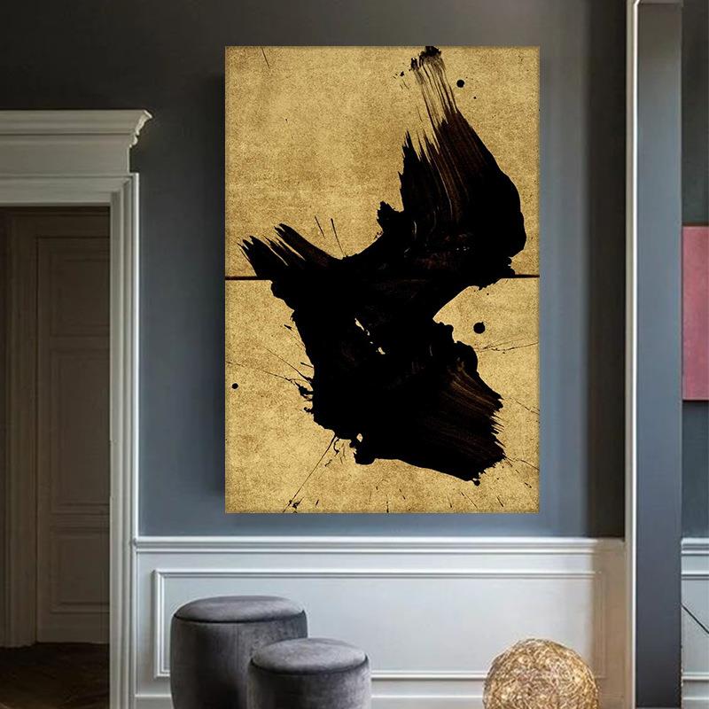 手绘油画新中式装饰画抽象艺术挂画立体竖版壁画轻奢大幅壁画