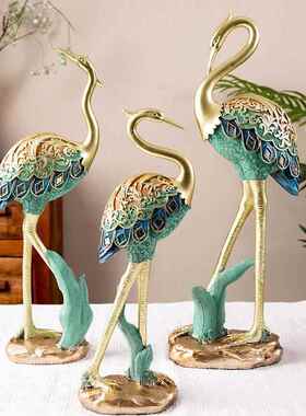 东南亚风树脂仙鹤摆件样板房软装客厅玄关电视柜博古架酒柜装饰品