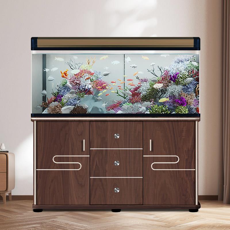 鱼缸客厅大中小型家用落地带底柜生态免换水创意水族箱超白金鱼缸
