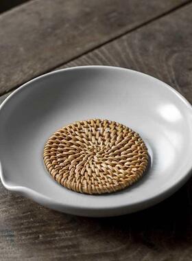 壶承盘干泡台复古紫砂壶盖碗藤编陶瓷蓄水壶托干泡养壶垫茶承