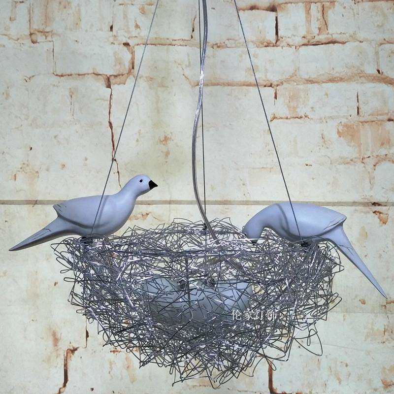 现代铝材鸟巢吊灯 创意书房儿童房吊灯艺术铝线鸟窝灯