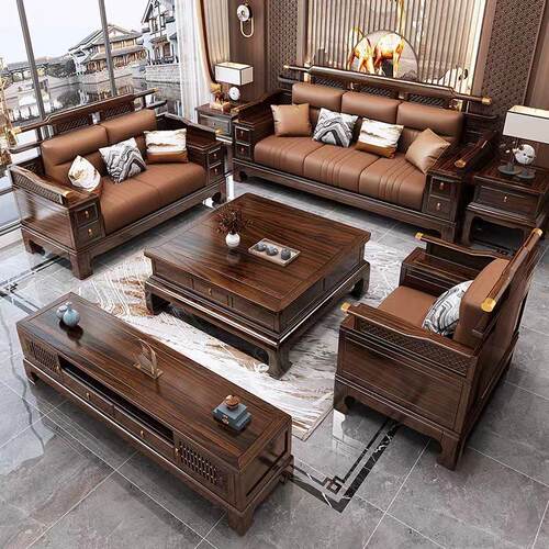 新中式乌金木实木沙发组合中国风现代轻奢大坪数冬夏两用客厅家俱