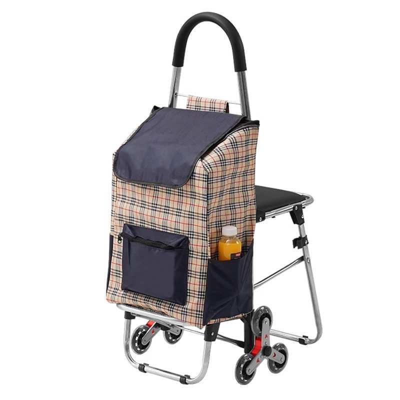 拉杆小推车老年人购物家用买菜手拉车折叠带座买菜布袋行李小货车