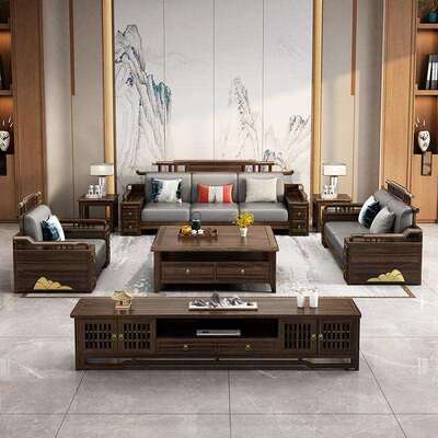 新中式发乌金实木沙中小户型5019#箱物储高高档轻奢冬夏两用客厅
