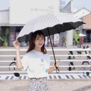 雨伞防晒遮阳伞简约条纹折叠晴雨两用伞韩国小清新黑胶太阳伞