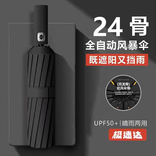 Foldable Umbrella for Sun and Rain, Automatic 24-Rib Premium