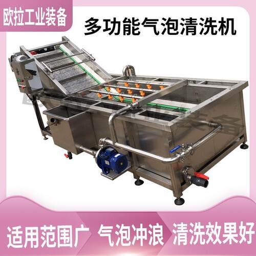 连续式荔枝黄桃清洗设备全自动果蔬气泡清洗机叶菜类鼓泡洗菜机