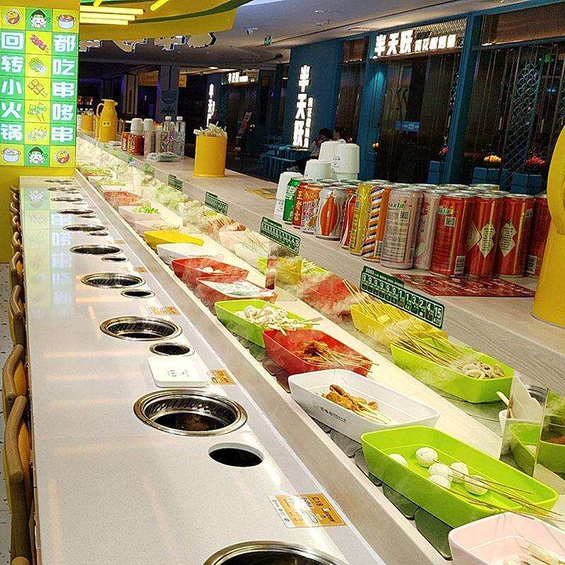 良恩科技旋转小火锅设备传送带台面柜体全套机器自助麻辣烫串串