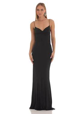 Elegant Navy Women Long Bodycon Dress Solid Color Cowl Neck