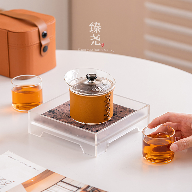 玻璃旅行茶具户外露营一壶三杯茶具小套装便携包泡茶壶高档快客杯
