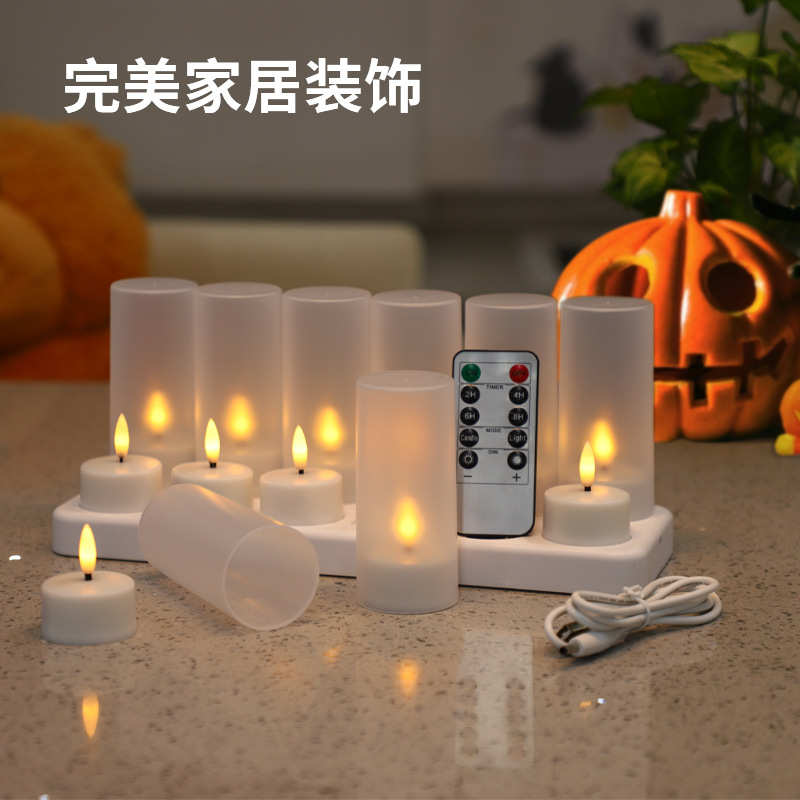 12座充电摆图发光蜡烛灯 led电子蜡烛遥控定时仿真LED电子茶蜡烛