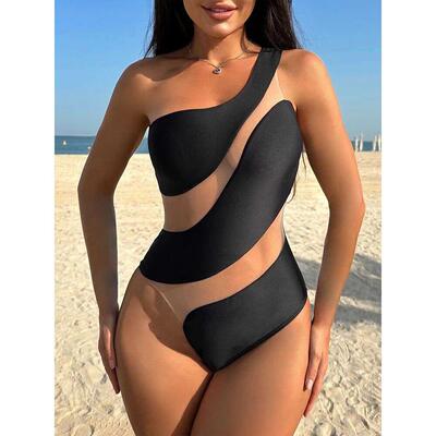 In-X One Shouler One Piece Swimsuit Sexy Mesh Swimsuit Woman