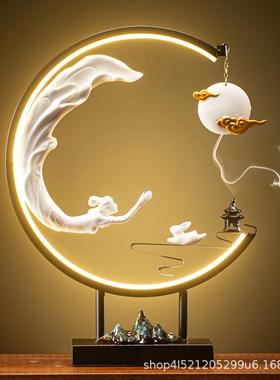新中式摆件创意灯圈禅意酒店玄关客厅电视柜装饰嫦娥奔月中秋礼品
