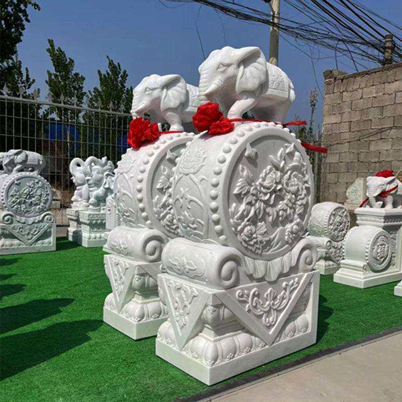 石雕门鼓汉白玉门墩大理石小象抱鼓石一对别墅庭院门口摆件